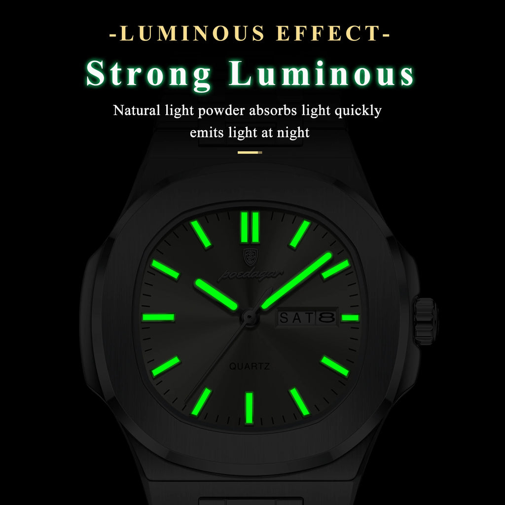 Poedagar Luxury Elegant Stainless Steel Girl Reloj Waterproof Luminous Date Quartz Watch for Women