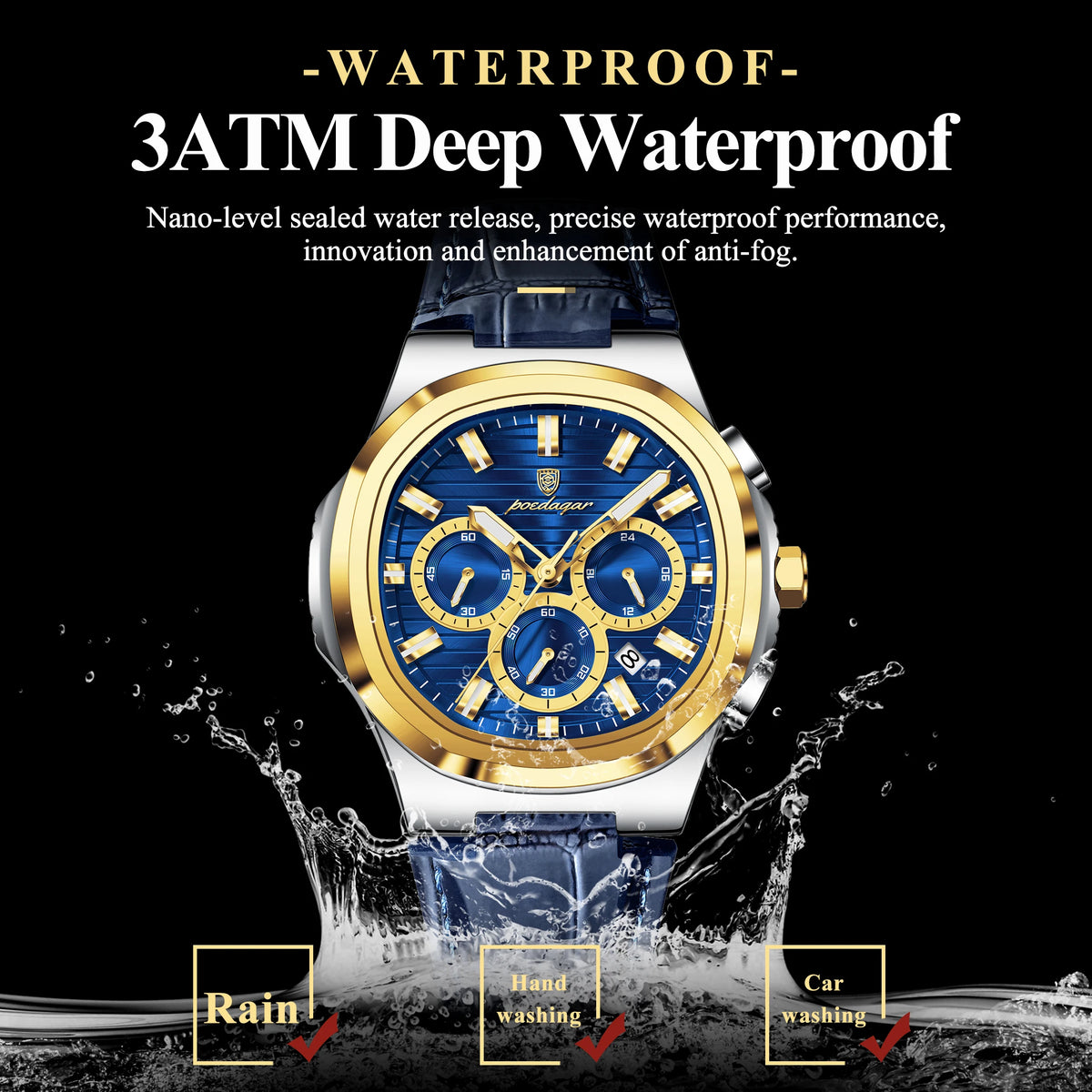 Poedagar 834 Men's Quartz Watch Waterproof Luminous Leather Strap Chronograph Ready to Ship Business Wristwatch Wholesale