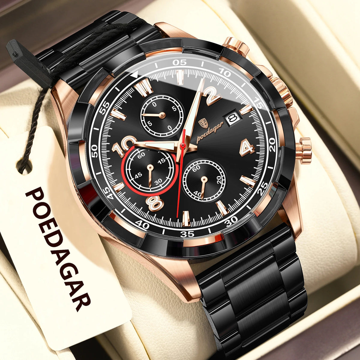 Poedagar 685 Men's Watch Chronograph Luminous Quartz Watches 47MM Dial Montre Homme Waterproof Stainless Steel Bracelet Watch