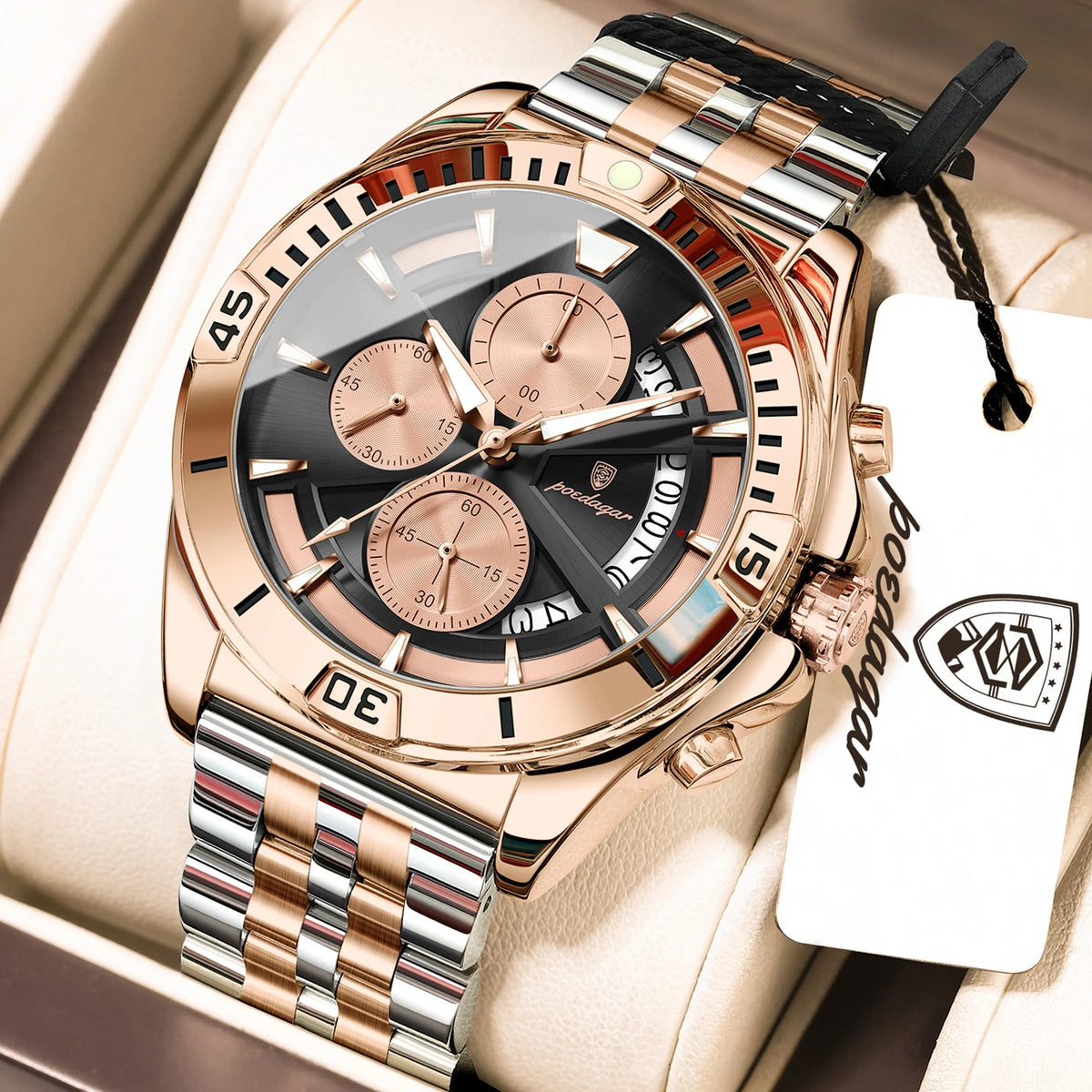 Poedagar 695 Men Dress Quartz Watches Stainless Steel Hollow Dial Daily Wear Outdoor Casual Luminous Chronograph Herrenuhr