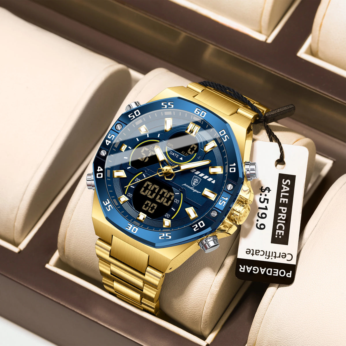 Poedagar E101 New Men Digital Watch LED Dual Time Display Waterproof Stainless Steel Electronic Quartz Men's Watches