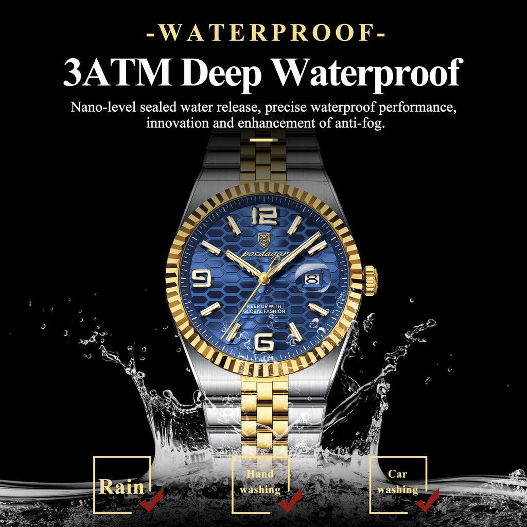 Poedagar 839 Classic Men Watch Luxury Elegant Fluted Bezel Honeycomb Dial Business Quartz Wristwatch Wholesale Ready to Ship