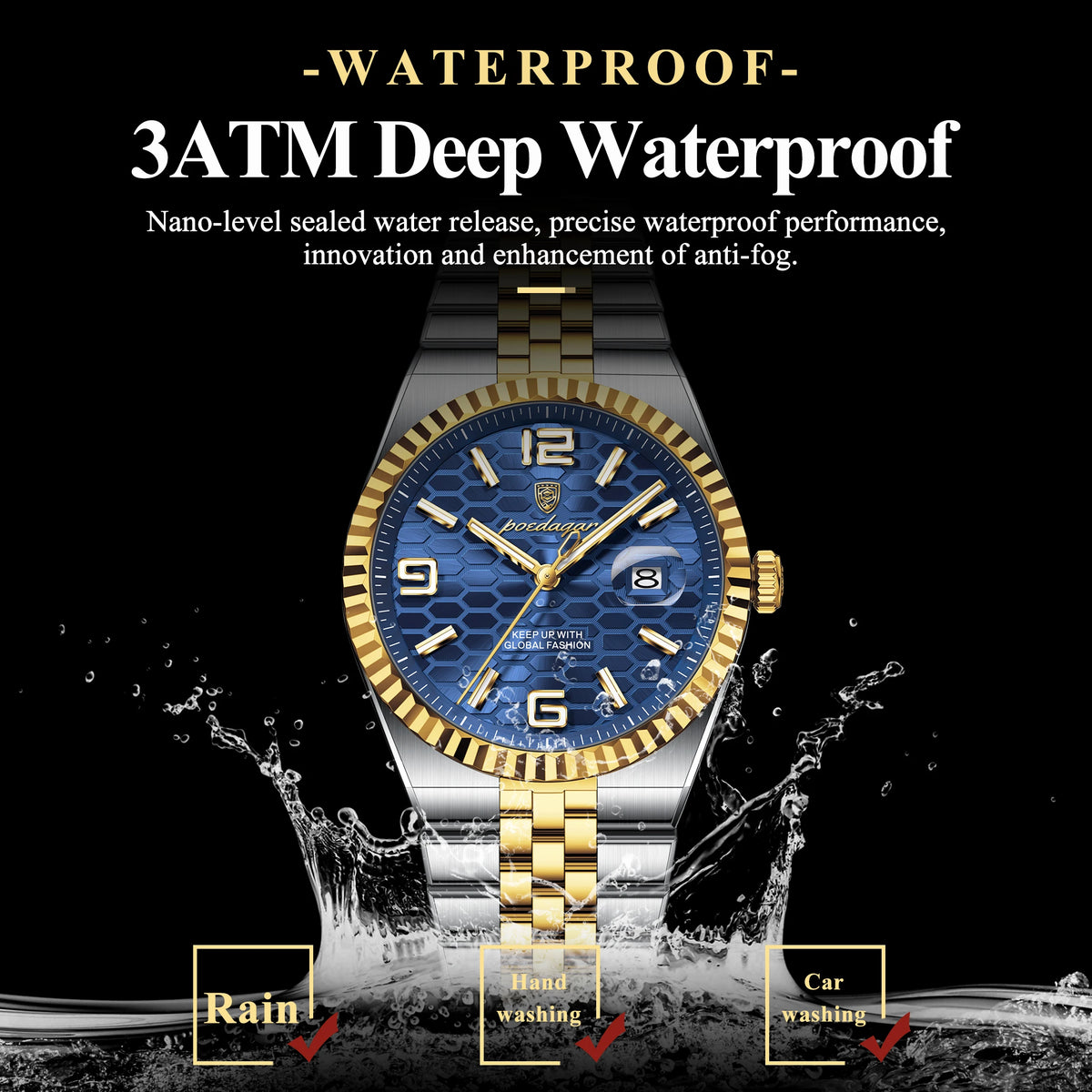 Poedagar 839 Classic Men Watch Luxury Elegant Fluted Bezel Honeycomb Dial Business Quartz Wristwatch Wholesale Ready to Ship