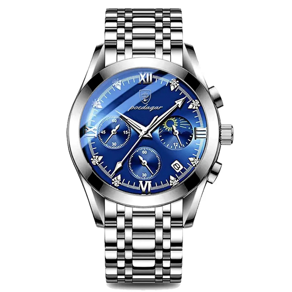 Poedagar New Fashion Men Watch Luminous Waterproof Quartz Watches Luxury Stainless Steel Man Wrist with Date Watch for Men