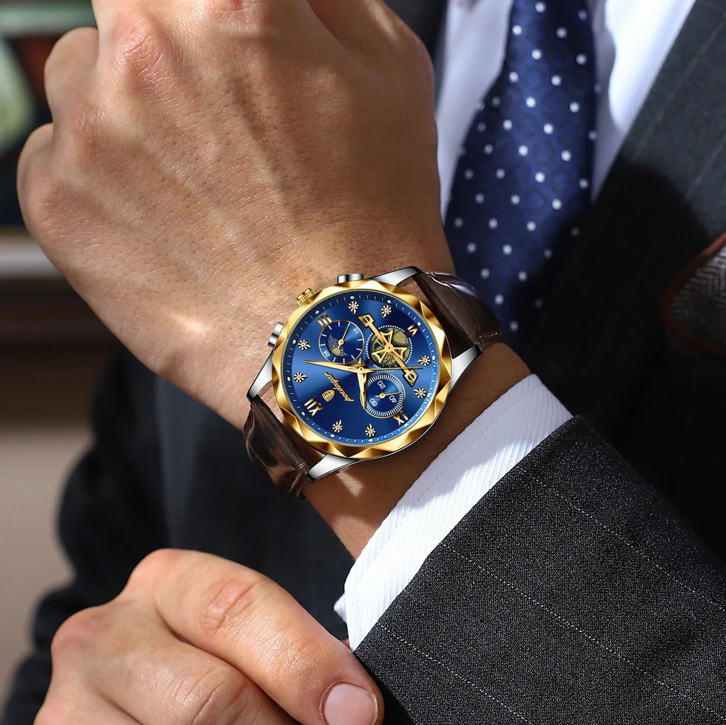 Poedagar Luxury Watch for Men Sports Leather Men's Watches Waterproof Luminous Chronograph Men Quartz Watches