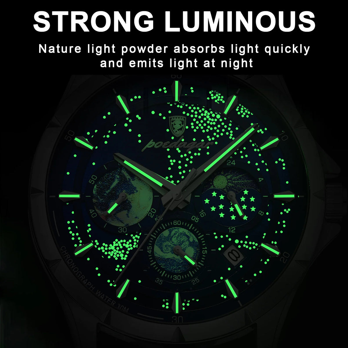 Poedagar Fashion Star Dial Watch for Men Luxury Stainless Steel Watch Wrist Waterproof Luminous Date Quartz Watches