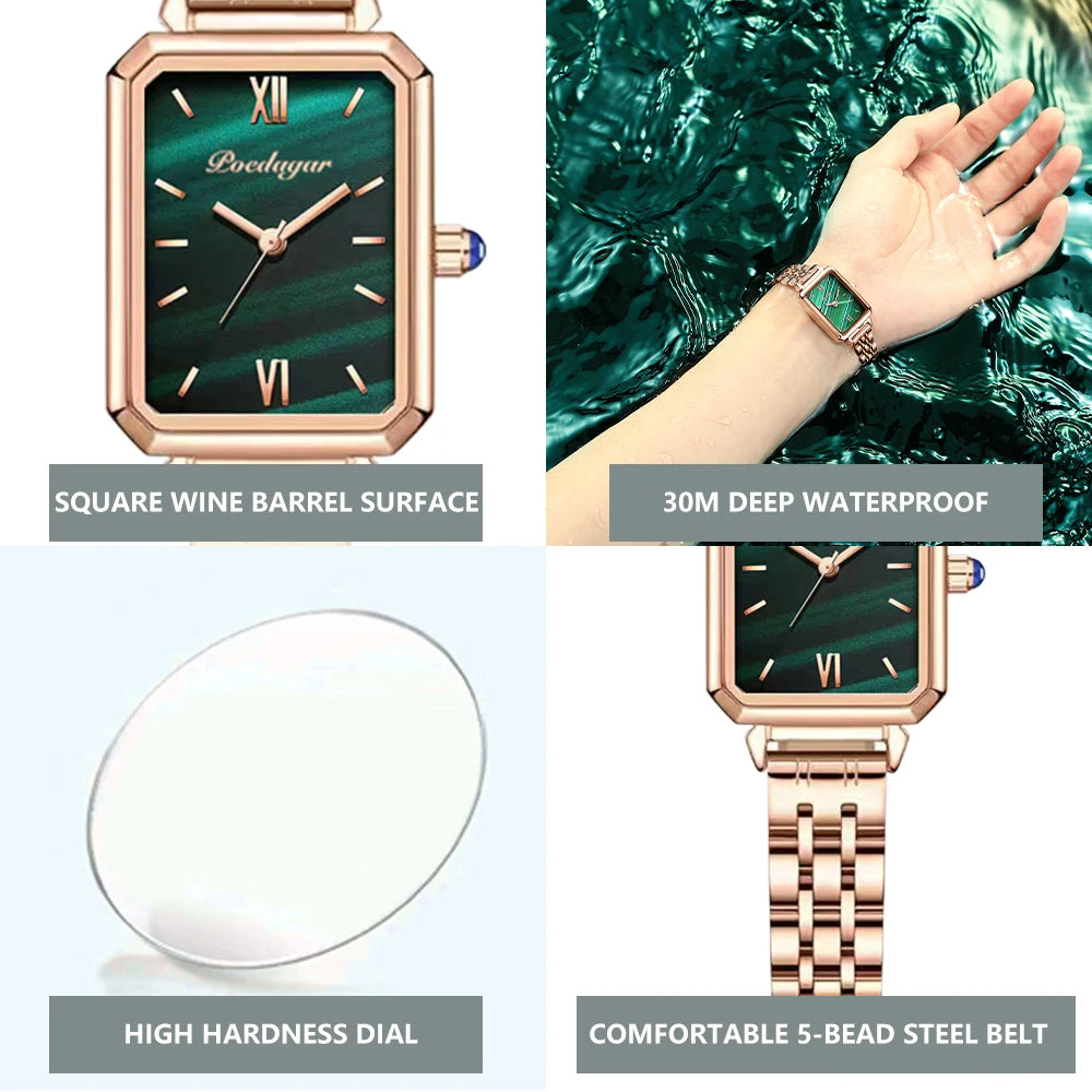 Poedagar Fashion Rose Gold Square Watch Woman High Quality Stainless Steel Mesh Lady Watch Waterproof Quartz Watches for Girl