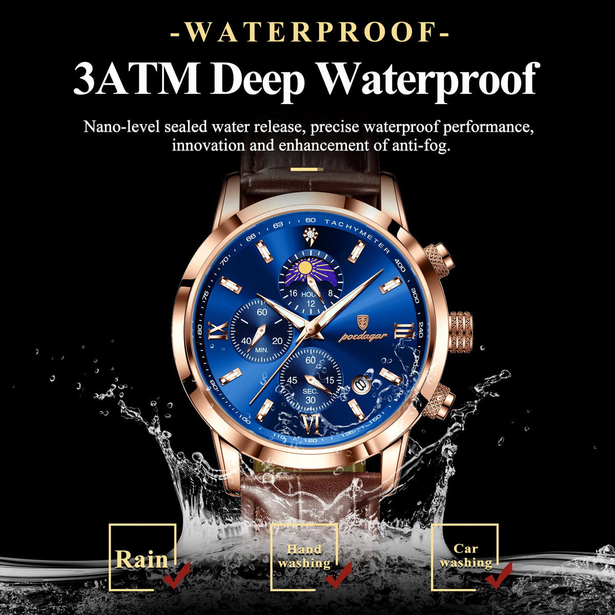 Poedagar 882 Men's Watch Business Luxury Leather Montre Waterproof Luminous Date Reloj Chronograph Quartz Wristwatch Wholesale