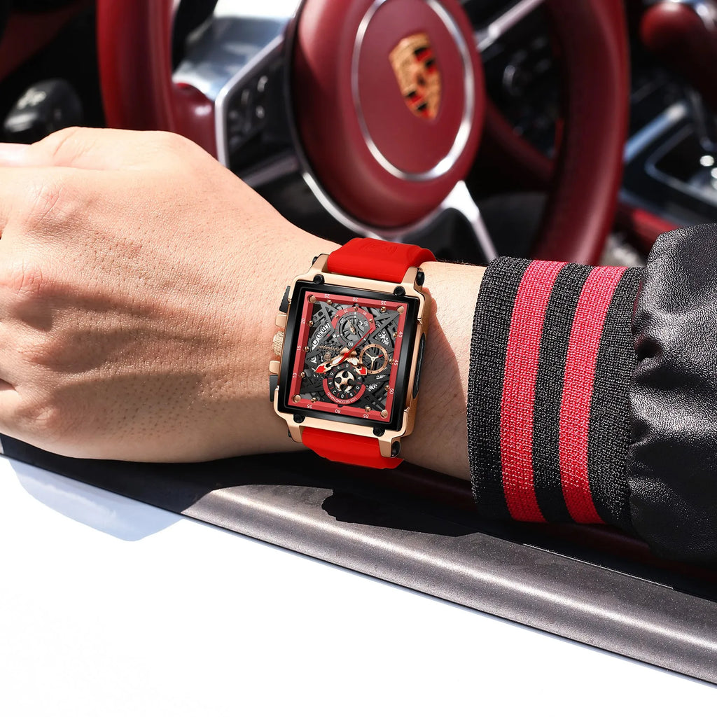 Poedagar 840 Luxury Men's Watch Skeleton Dial Silicone Strap Quartz Watch Montre Waterproof Luminous Calendar Wristwatch for Men