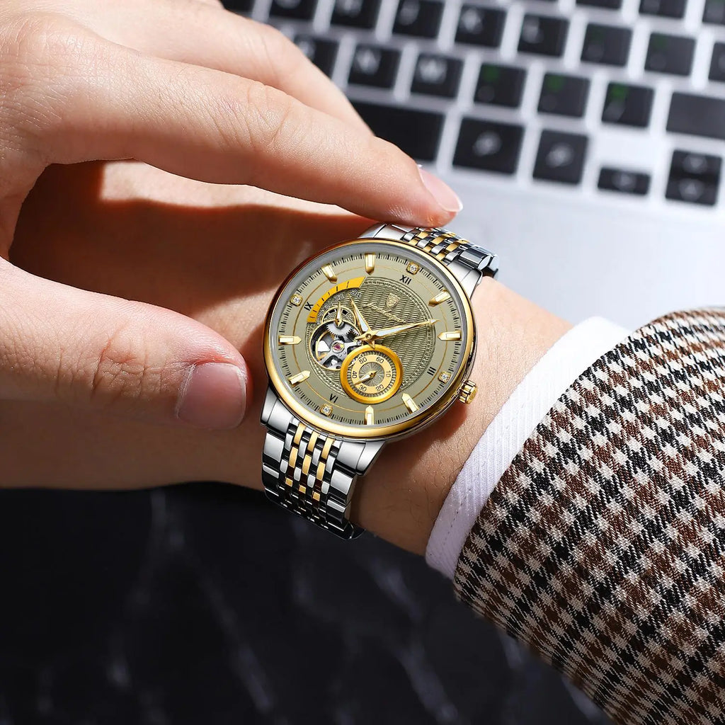 Poedagar Original Luxury Relojes Hombre Steel Strap Waterproof Luminous Mechanical Watch for Men
