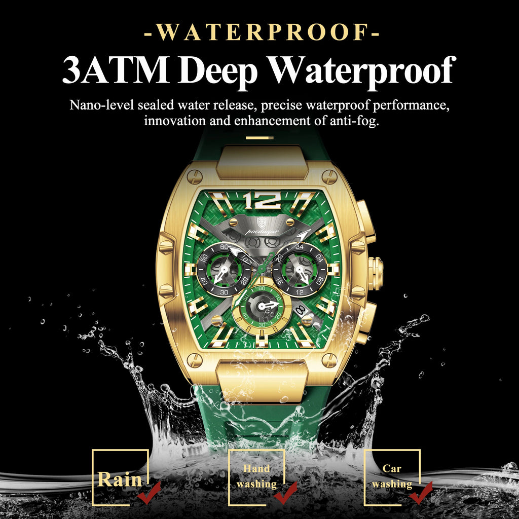 Poedagar 9051 Men Chronograph Quartz Watch Luxury Sport Orologio Waterproof Luminous Reloj Hombre Silicone Strap Watch for Men