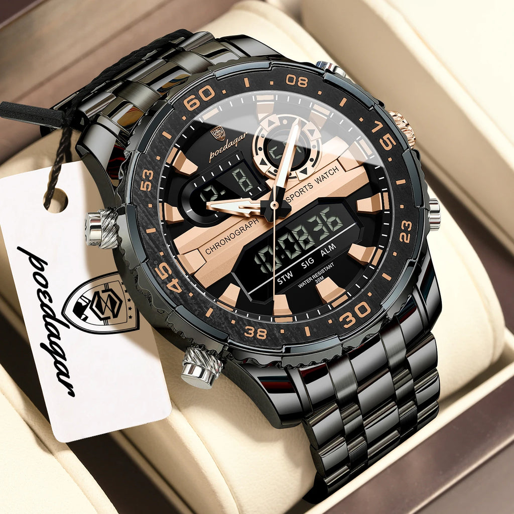 Poedagar E122 Men Watch LED Display Digital Chronograph Stainless Steel Alarm Luminous 3ATM Waterproof Factory Direct Sale Reloj