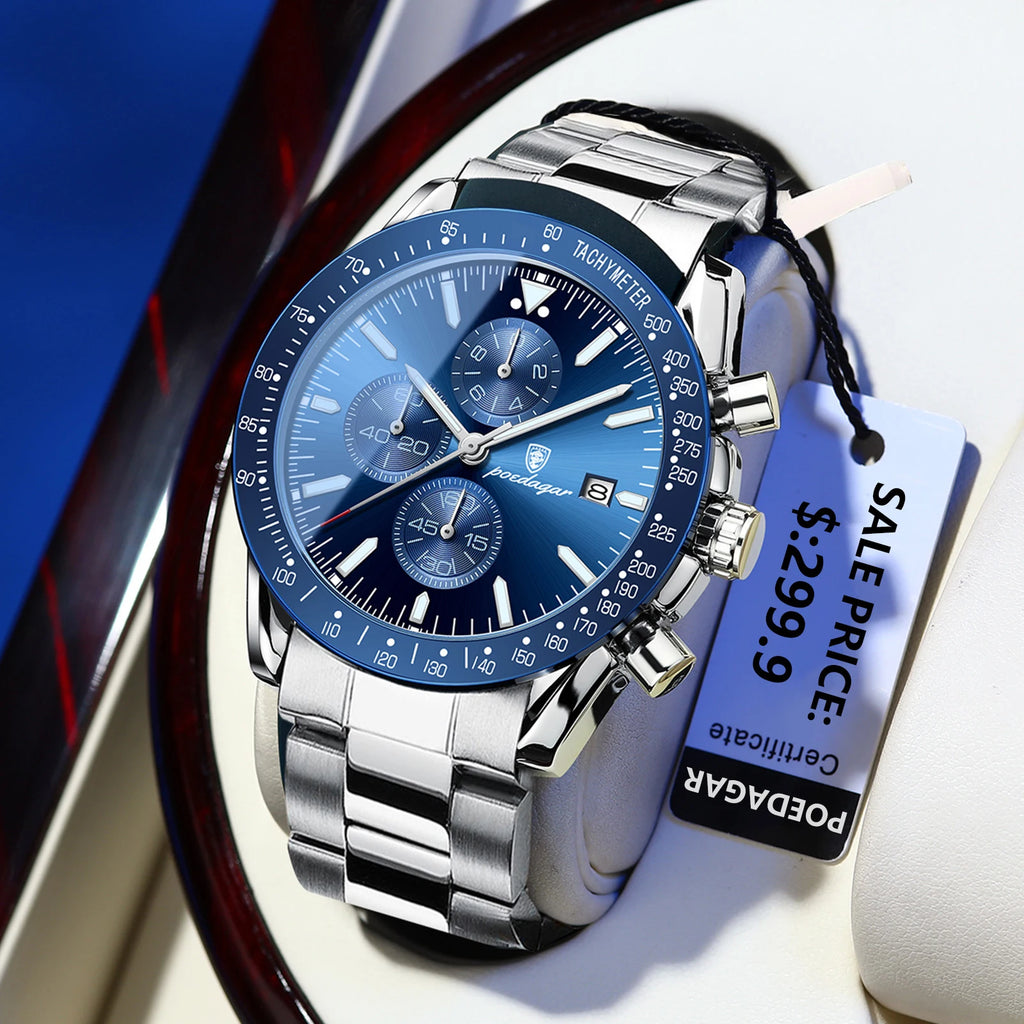 Poedagar Fashion Waterproof Watches Men Wrist Luminous Calendar Quartz Watches Stainless Steel Watch for Men