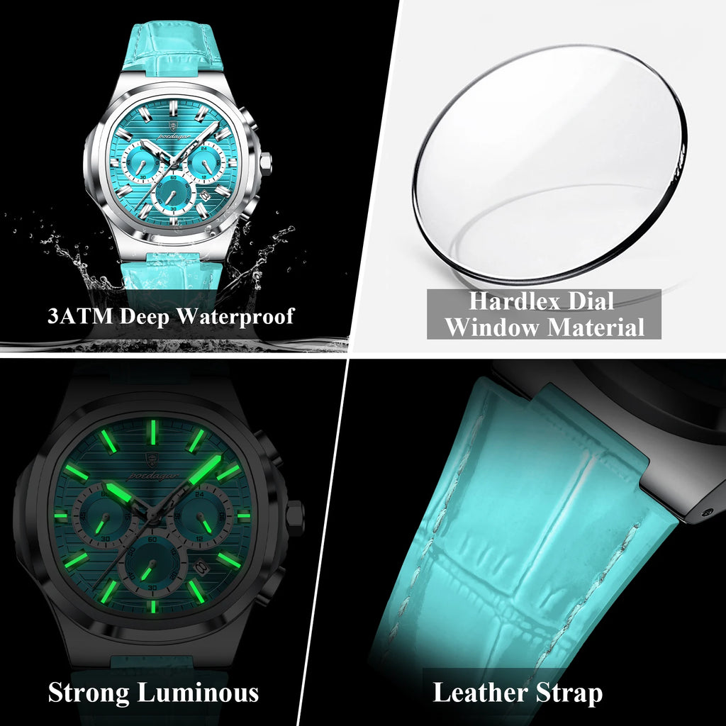 Poedagar 834 Luxury Mens Quartz Watch Wholesale Relogio Masculino Waterproof Luminous Leather Strap Chronograph Daily wear