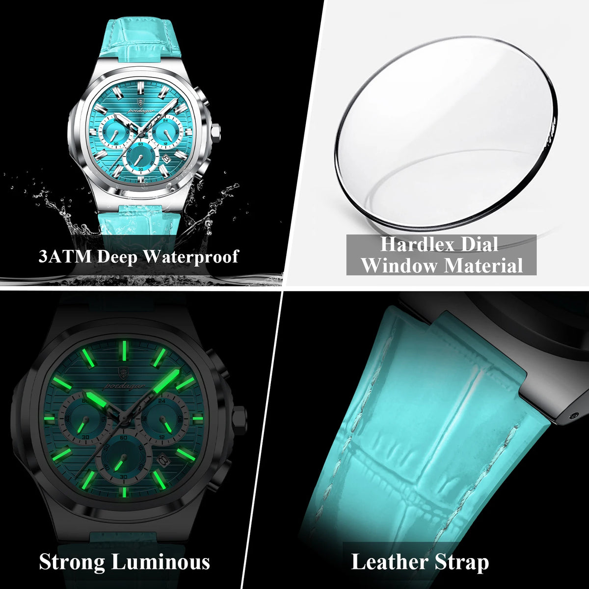 Poedagar 834 Luxury Mens Quartz Watch Wholesale Relogio Masculino Waterproof Luminous Leather Strap Chronograph Daily wear
