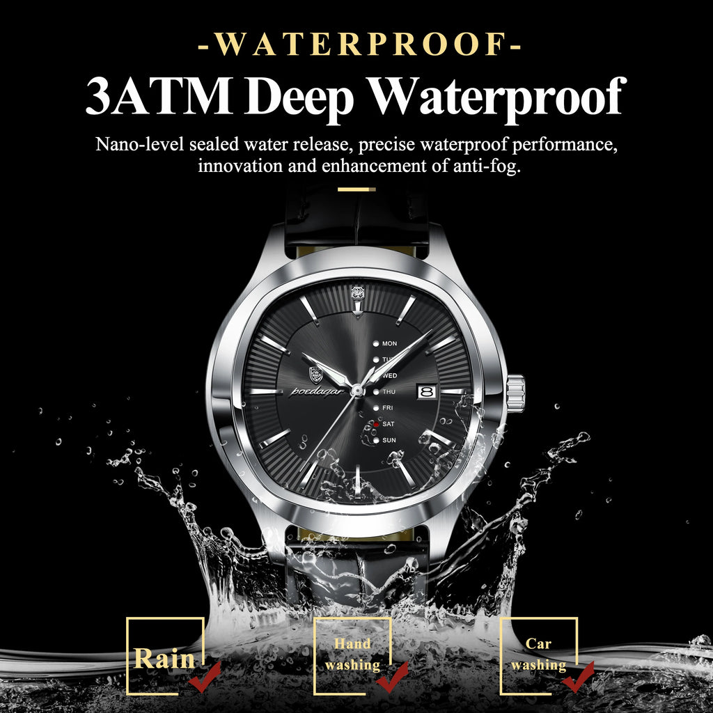 Poedagar 623 Men's Quartz Watches Luminous Waterproof Leather Strap Montre Homme Date Dial Calendar Business Daily Gift for Men