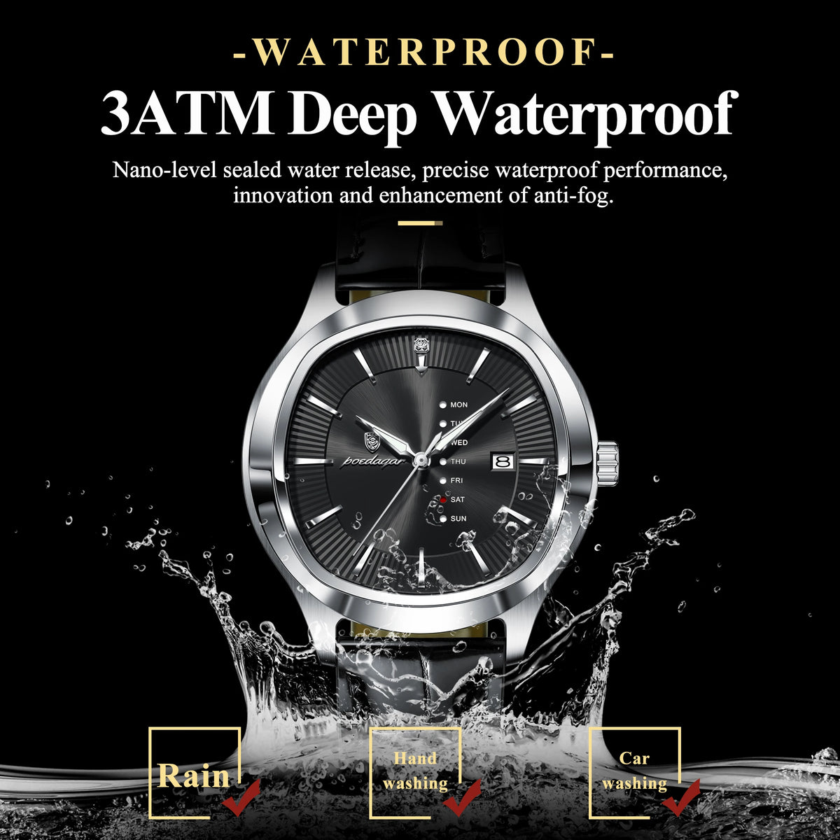 Poedagar 623 Men's Quartz Watches Luminous Waterproof Leather Strap Montre Homme Date Dial Calendar Business Daily Gift for Men