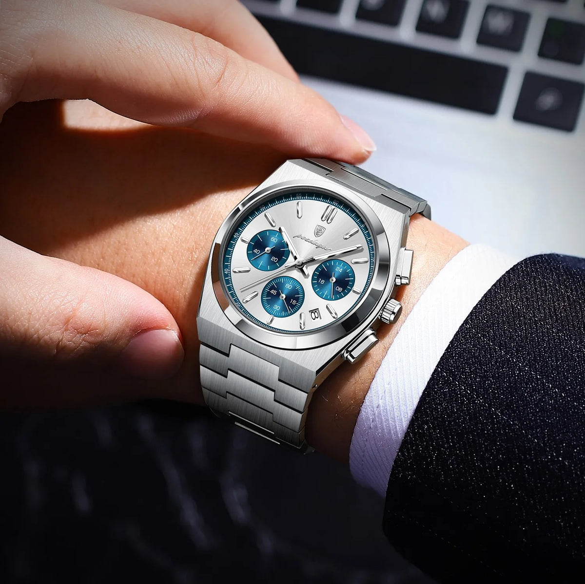 Poedagar 970 Luxury Men Quartz Watch New Fashion Waterproof Luminous Wristwatch Chronograph Stainless Steel Reloj Watch for Men