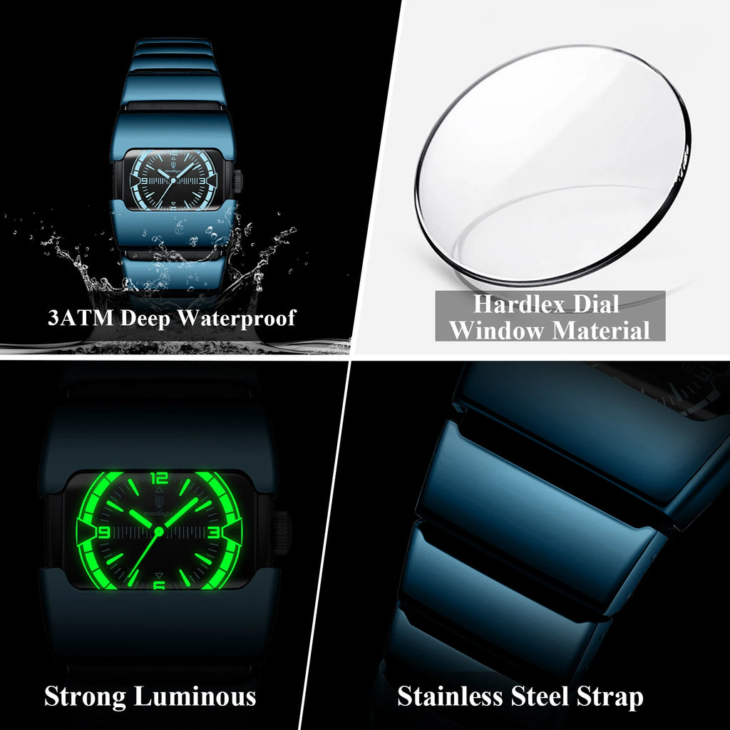 Poedagar 846 Luxury Mens Watch Stainless Steel Cyberpunk Funky Design Quartz Watches Waterproof Luminous Wrist Watch for Men