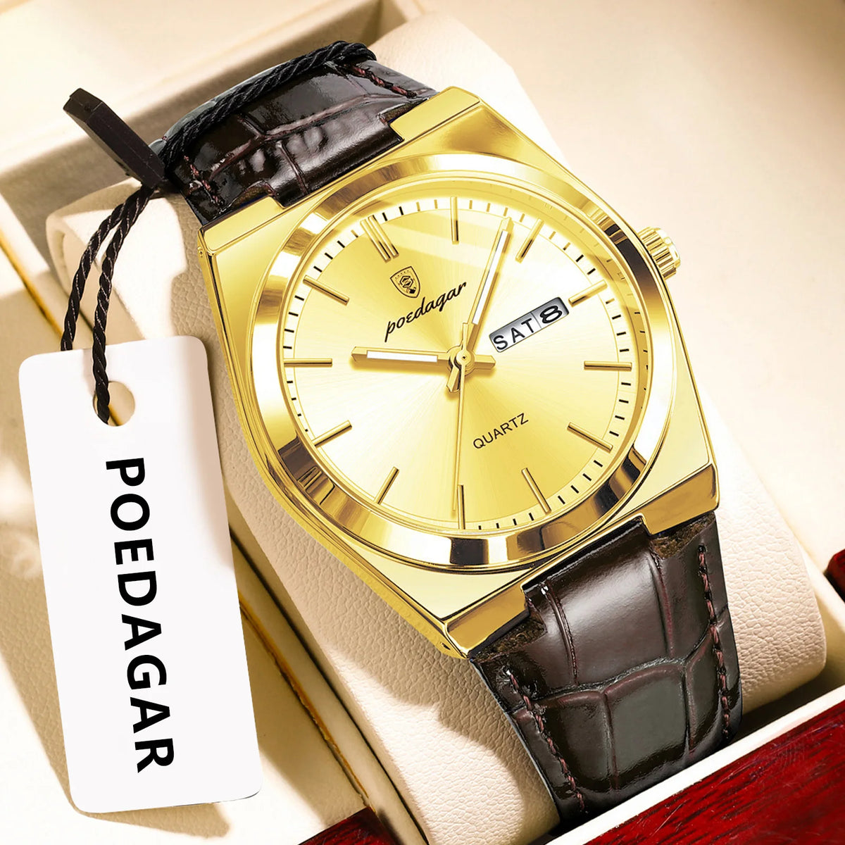 Poedagar 930 Men's Watches Luxury Leather Strap Watch Waterproof Fashion Reloj Luminous Quartz Wristwatch for Men Fast Track