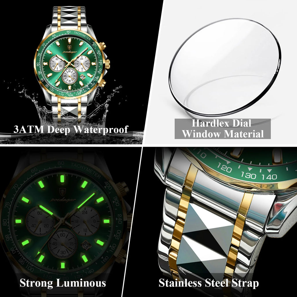 Poedagar 815 High Quality Men Watch Tachymeter Chronograph Montre Homme Stainless Steel Luminous Watch for Men Wholesale Price