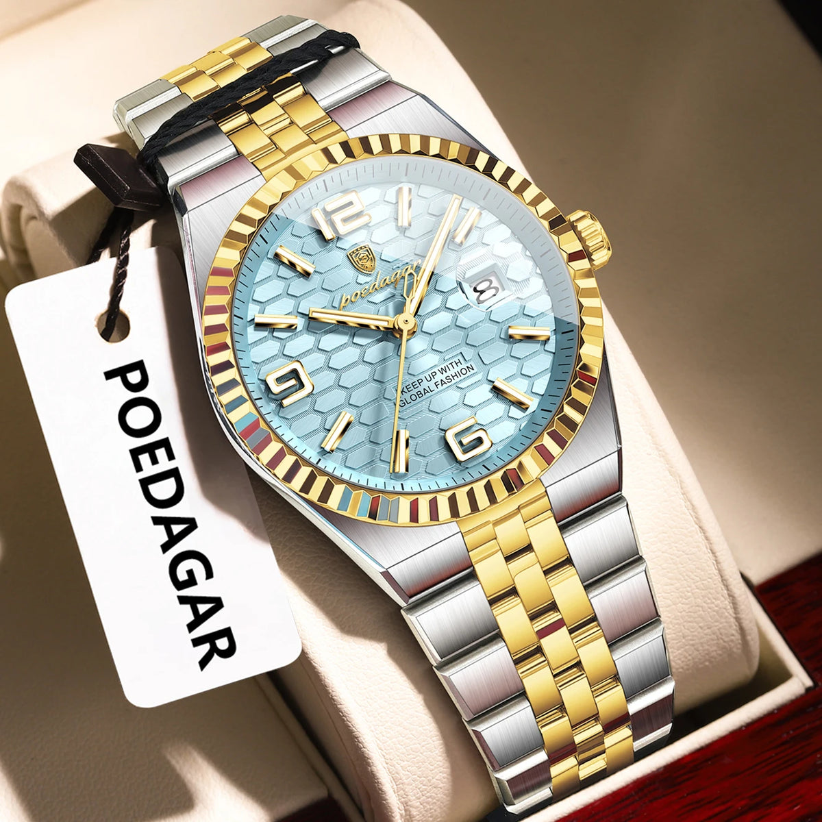 Poedagar 839 Men Watch Ready to Ship Classic Style Luxury Fluted Bezel Honeycomb Dial Quartz Wristwatch Own Factory Wholesale