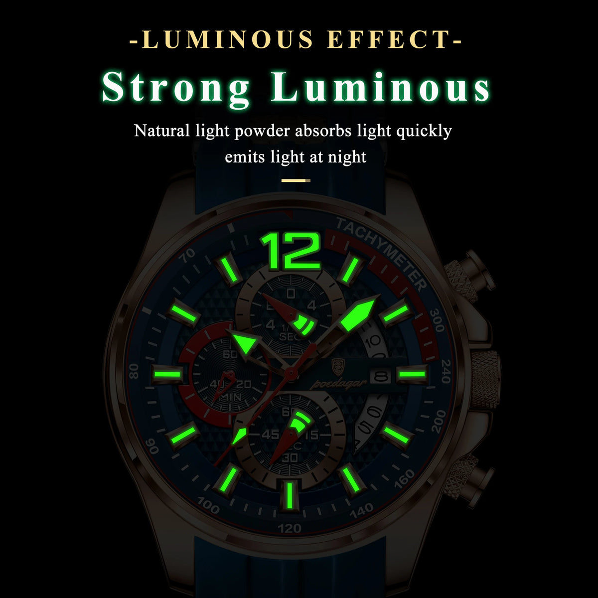 Poedagar New Arrival Men Fashion Quartz Chronograph Wristwatch Sports Silicone Band Luminous Waterproof Watch for Men