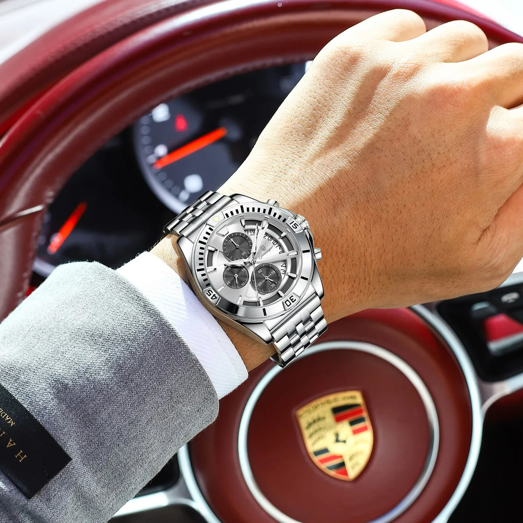 Poedagar 695 Men Luxury Quartz Watches Stainless Steel Hollow Dial Daily Wear Gift Watches Luminous Chronograph Orologio Uomo