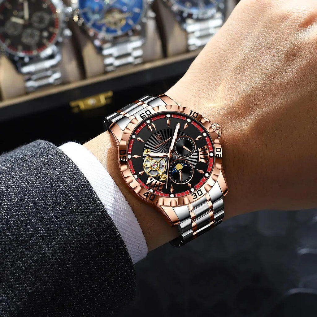 Poedagar 1415 Original Stainless Steel Band Men Montre 3 ATM Waterproof Automatic Mechanical Watch for Men