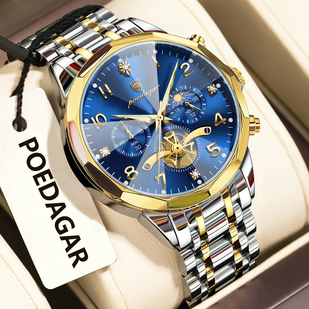 Poedagar 939 Men's Watch Luxury Luminous Waterproof Quartz Watches Stainless Steel Chronograph Watch for Men Reloj Hombre