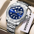 Poedagar 680 Factory Wholesale 43mm Men's Quartz Watch Stainless Steel Blue Dial 30M Waterproof Wrist Watch