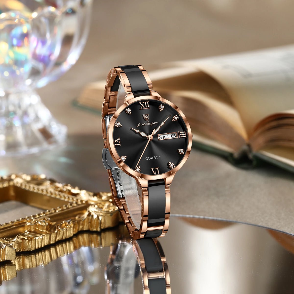 Poedagar 506 Luxury Stainless Steel Strap Women Quartz Watch Luminous Waterproof WristWatch