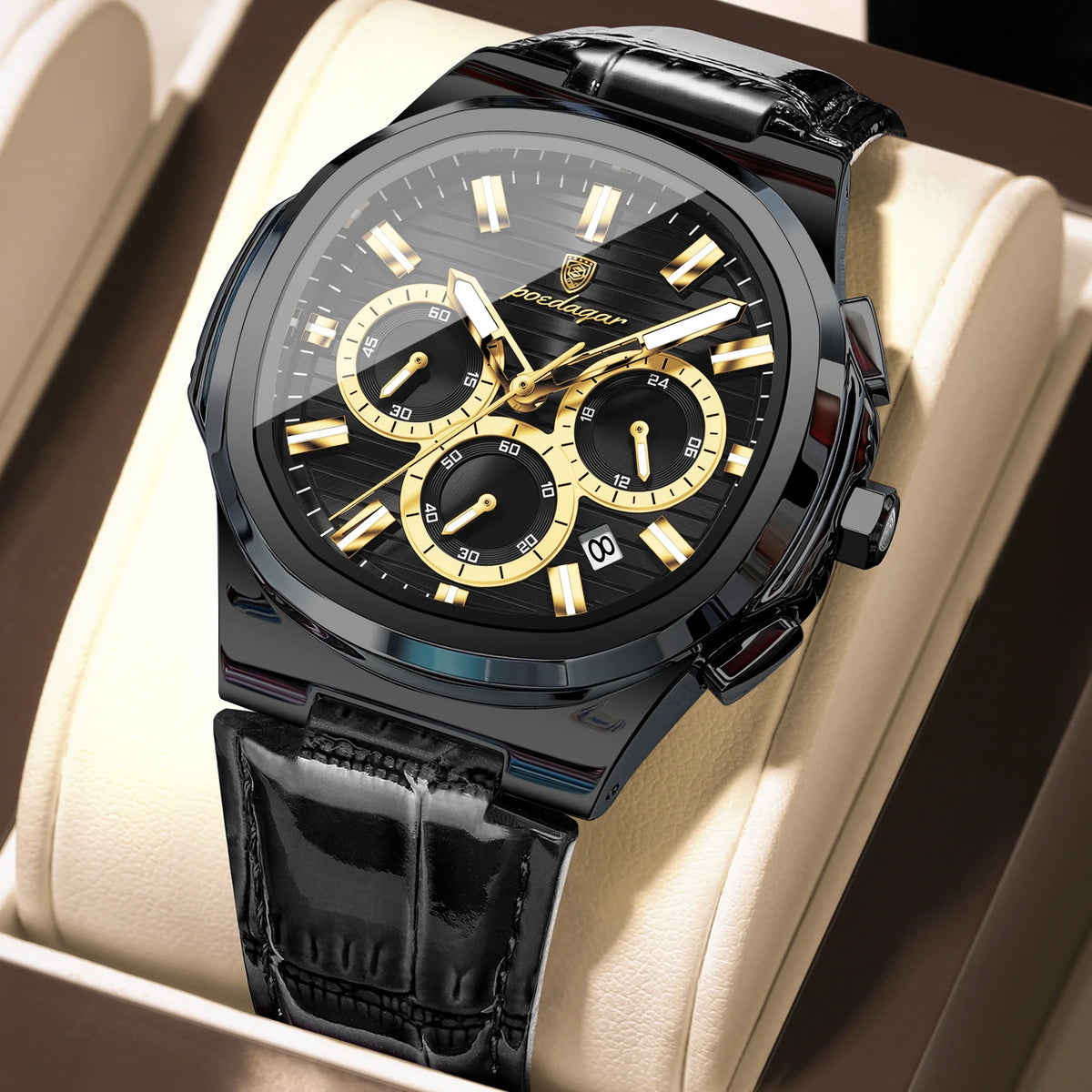 Poedagar 834 Luxury Mens Quartz Watch Wholesale Relogio Masculino Waterproof Luminous Leather Strap Chronograph Daily wear