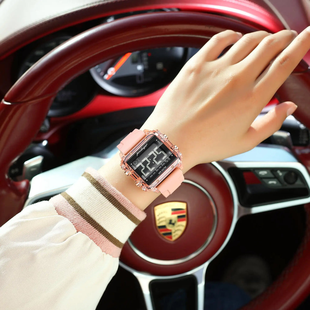 Poedagar E123 Men's Luxury Silicone Square Dial LED Digital Watch with CE Certified