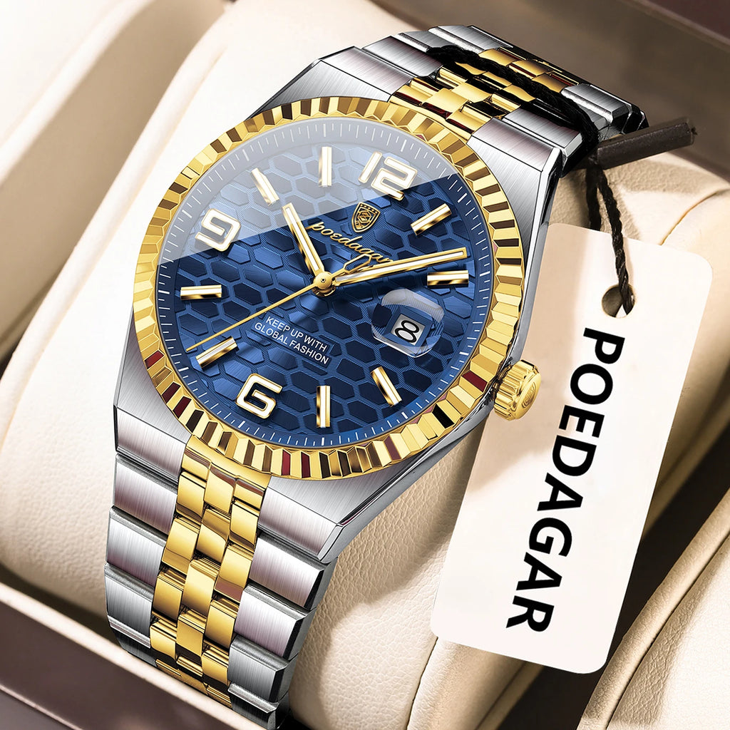 Poedagar 839 Classic Men Watch Luxury Elegant Fluted Bezel Honeycomb Dial Business Quartz Wristwatch Wholesale Ready to Ship
