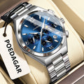 Poedagar 688 Luxury Men's Quartz Watch Waterproof Luminous Wristwatch Multi-Functional Chronograph Stainless Steel Watch for Men