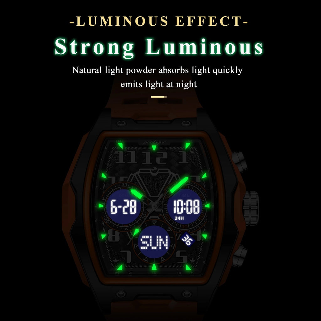 Watch for Men Sport Poedagar 636 Date Week Analog-Digital Quartz Watches Silicone Strap Montre Luminous Waterproof Men's Watch