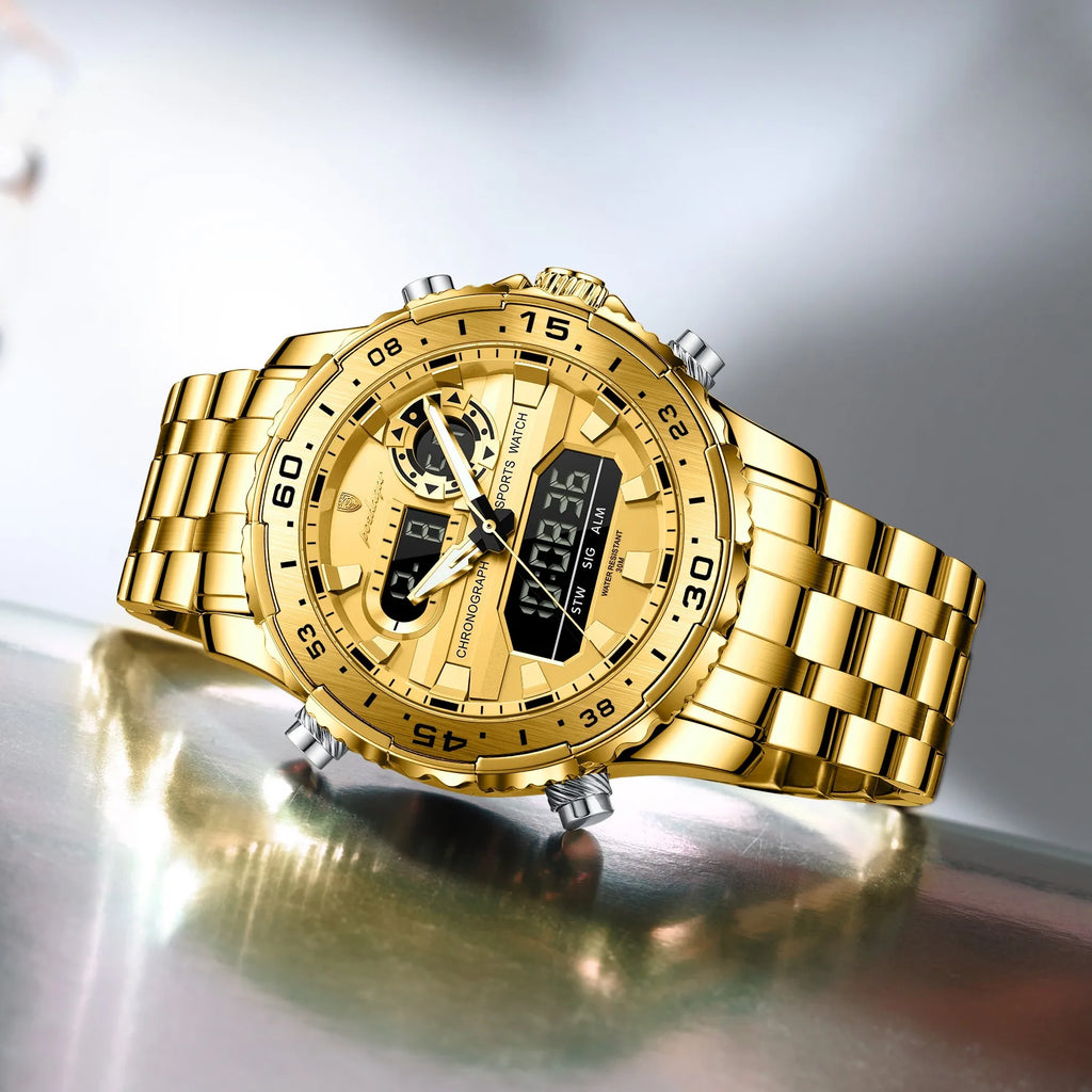 Poedagar E122 Luxury Men Watch Multifunction LED Display Chronograph Stainless Steel Alarm Luminous Waterproof Montre Wristwatch