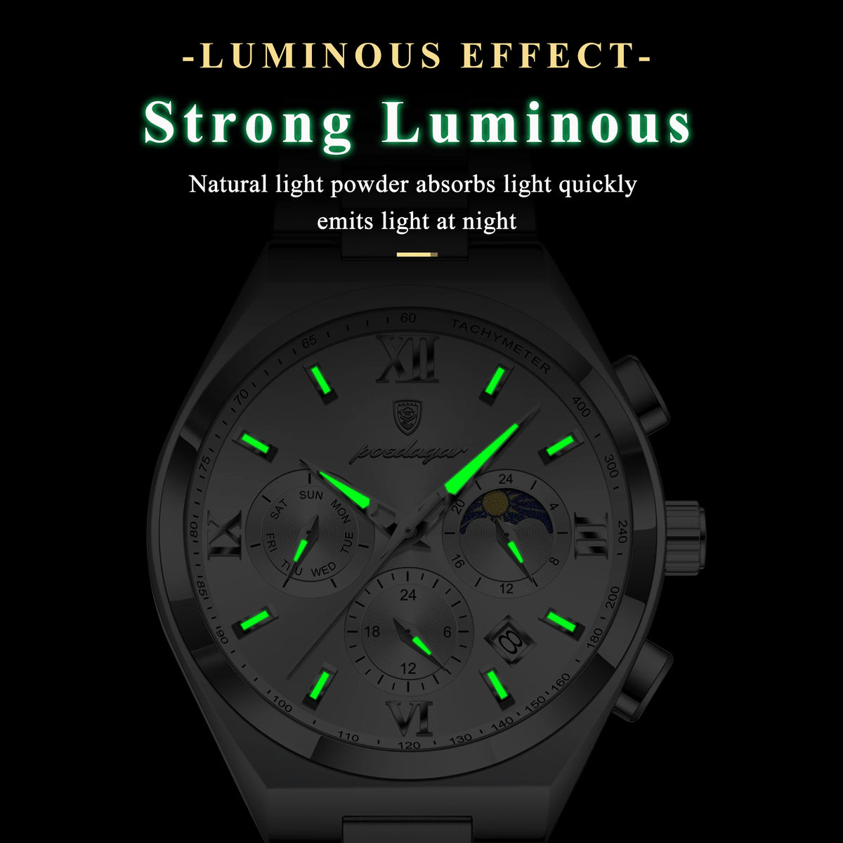 Poedagar 688 Men's Watch Luxury Chronograph Quartz Watches Relojes Hombre Waterproof Luminous Stainless Steel Wristwatch for Men