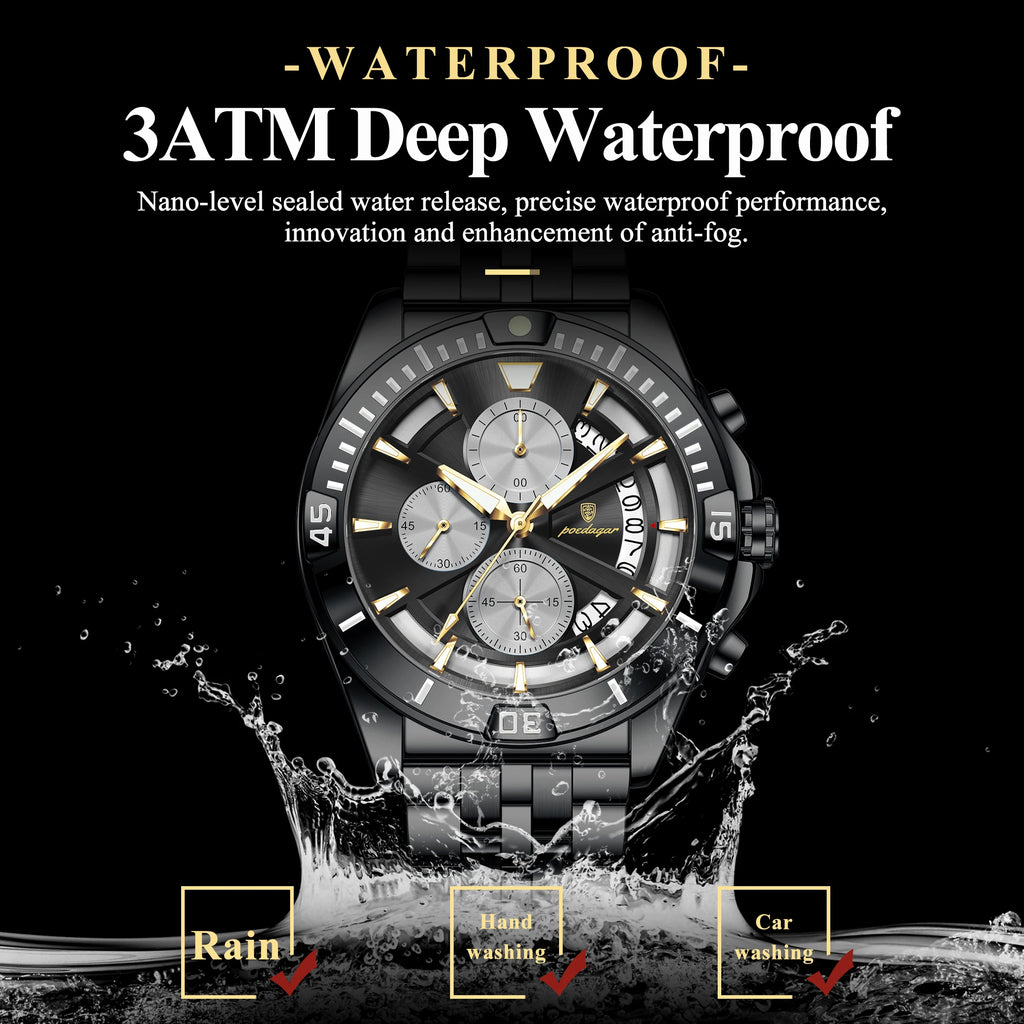 Poedagar 695 Men Quartz Watches Stainless Steel Daily Wear Outdoor Casual Luminous Chronograph Reloj Hombre