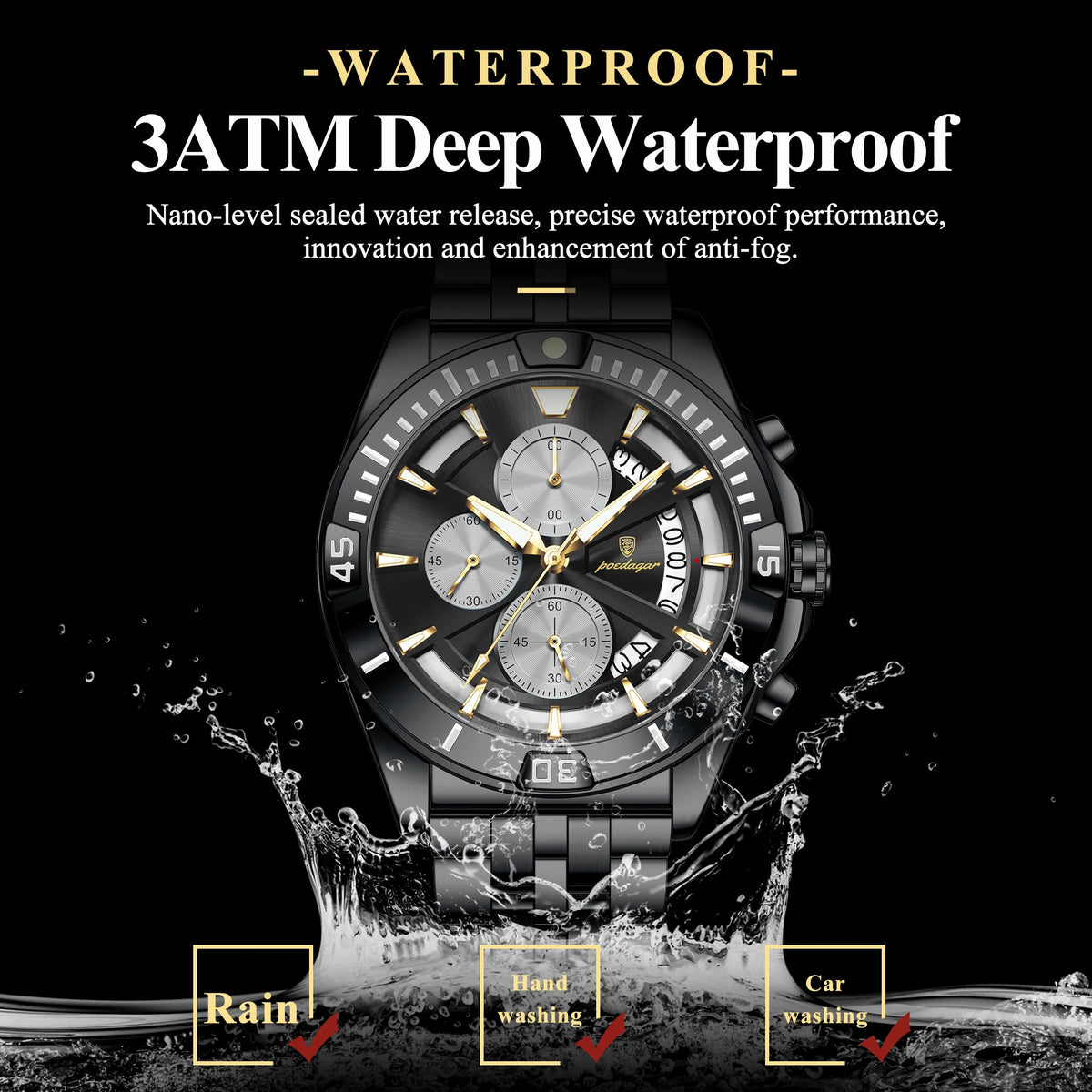 Poedagar 695 Men Quartz Watches Stainless Steel Daily Wear Outdoor Casual Luminous Chronograph Reloj Hombre