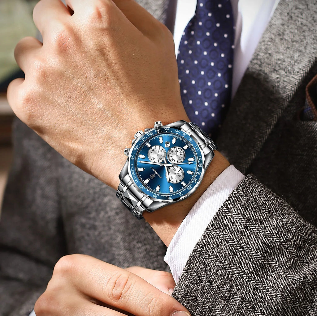 Poedagar 815 Luxury Men Watches Business Sport Tachymeter Chronograph Luminous Stainless Steel Quartz Wristwatch in Stock Reloj