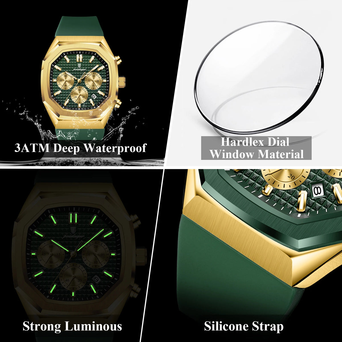 Poedagar 893 Luxury Men's Chronograph Watch Sports Silicone Strap Quartz Watch Montre Waterproof Luminous Wristwatch for Men