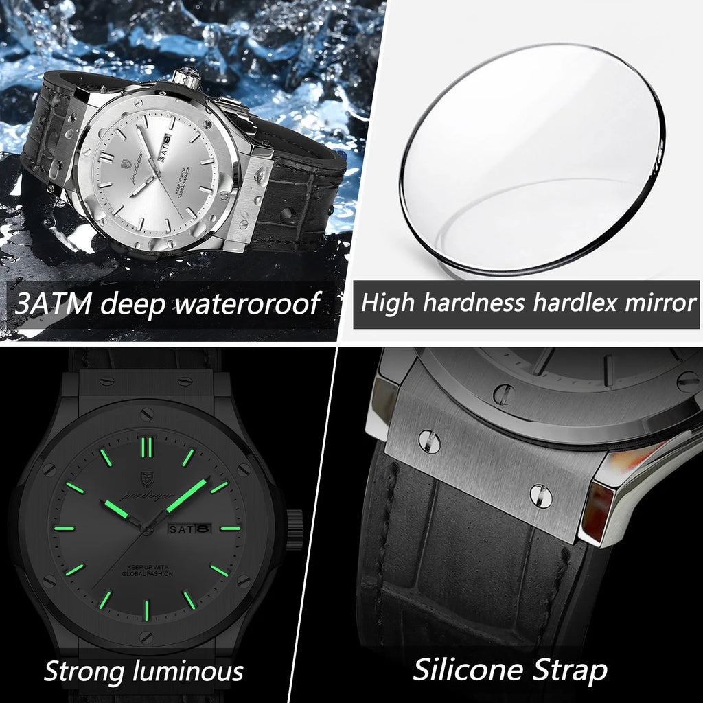 Poedagar 952 Men's Watch Casual Date Waterproof Luminous Quartz Watches Reloj Montre Hommeb Sports Silicone Strap Watch for Men