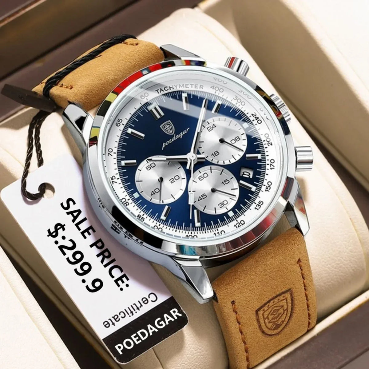 Poedagar Luxury Leather Reloj Waterproof Luminous Watch for Men Multifunctional Chronograph Date Quartz Watches