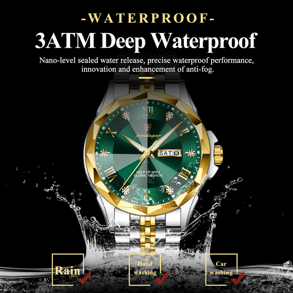 Poedagar 698 Luxury Men Quartz Watch Waterproof Luminous Business Montre Homme Stainless Steel Strap Calendar Watch for Men