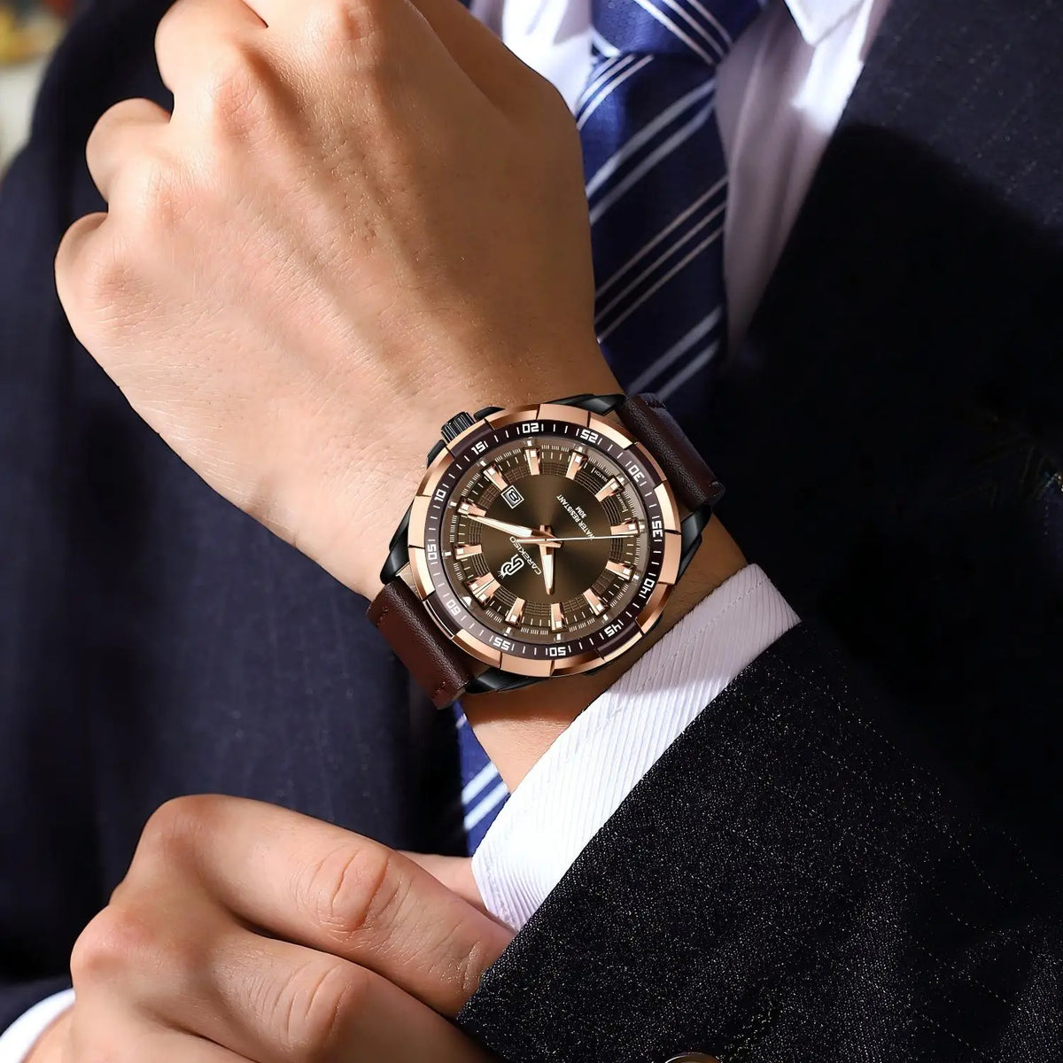 CAREKISO Bulk Supply Men Alloy Case Mineral Glass Luminous Waterproof Leather Strap Business Casual Quartz Watch
