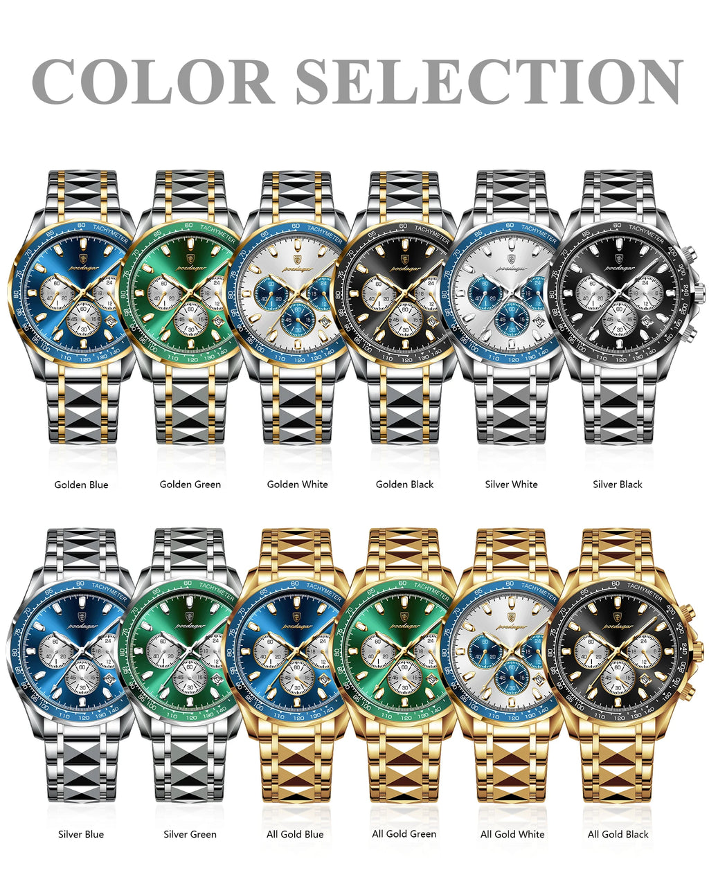 Poedagar 815 Luxury Men Watches Fashion Chronograph Date Reloj Hombre Stainless Steel Band Waterproof Business Watch for Men