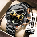 Poedagar New Digital Wrist Watch 3 ATM Water Resistant Multi Function Dual Display Steel Strap Men Montre Homme