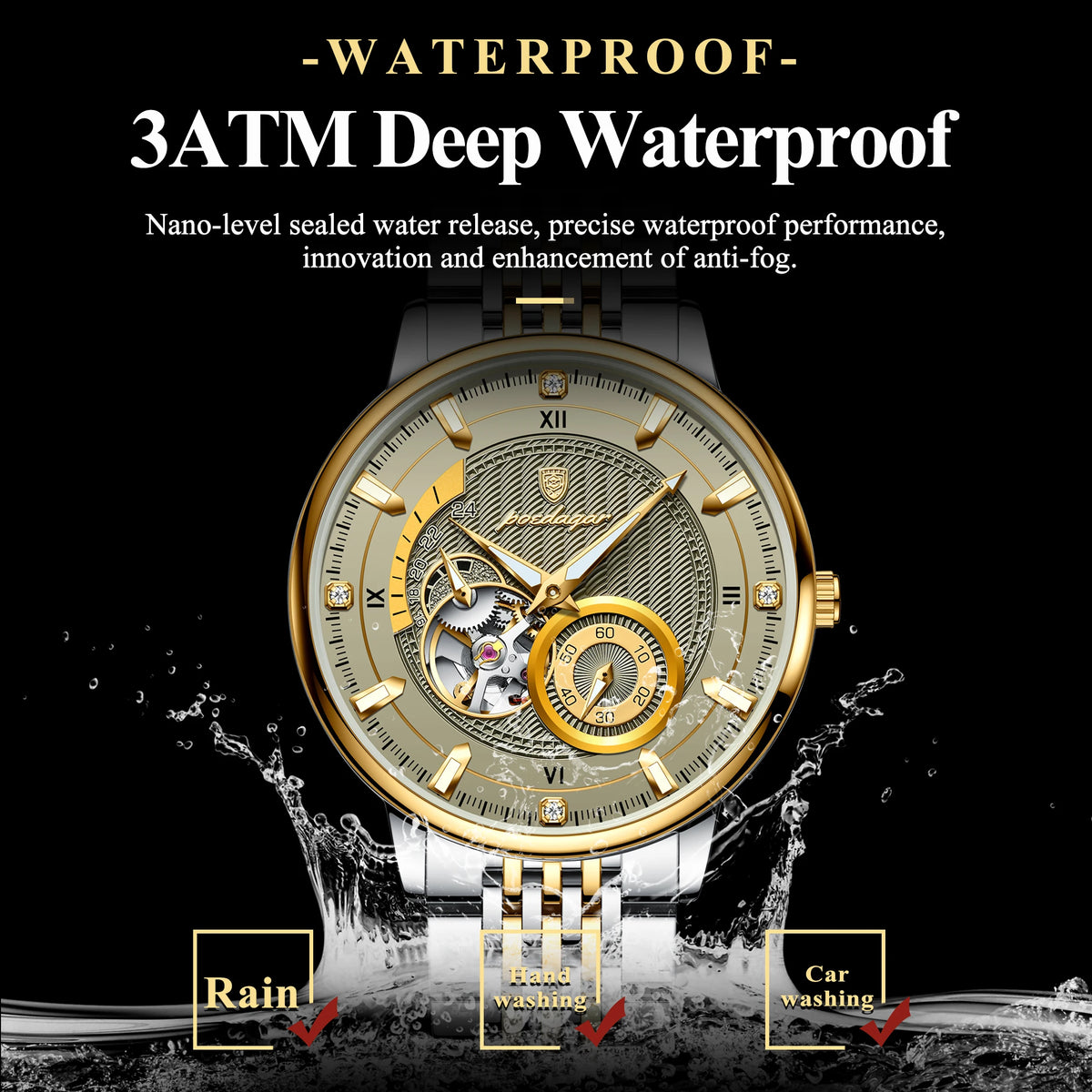 Poedagar Original Luxury Relojes Hombre Steel Strap Waterproof Luminous Mechanical Watch for Men